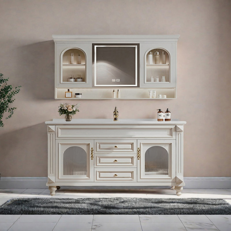 American retro style rest room bathroom cabinet, 31.49" H x 63.38" W x 19.68" D