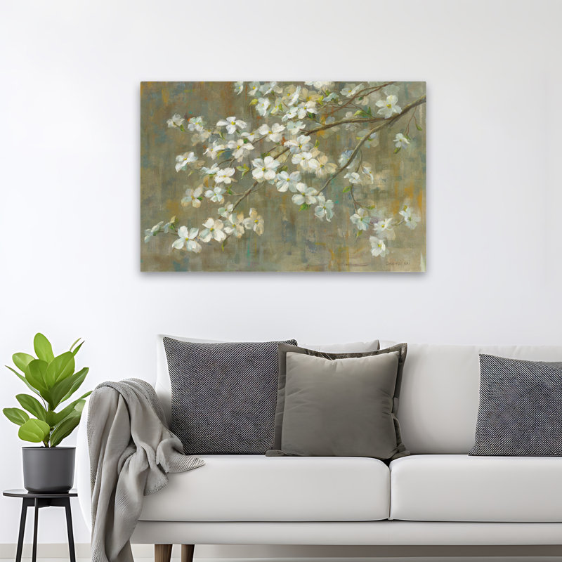 Fleurs et branches de cornouiller au printemps, H 32 po x l 48 po