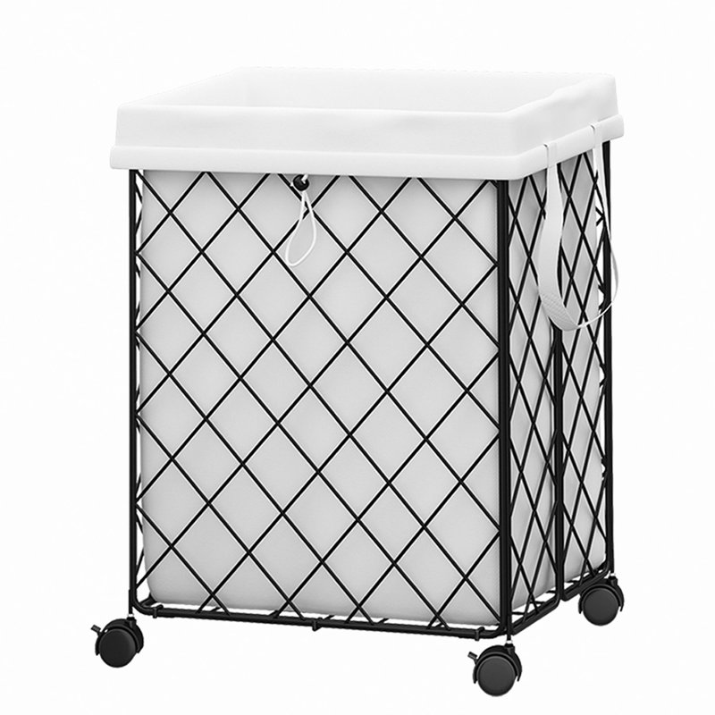 Panier à linge avec roulettes, panier à linge roulant, doublure amovible et lavable, structure en métal, convient aux chambres à coucher, salles de bain, salles de lavage, blanc