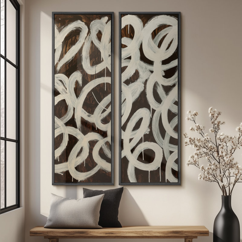 «Vintage Landscape Wall Art», ensemble de 2 toiles encadrées 20 x 60 pouces, Noir