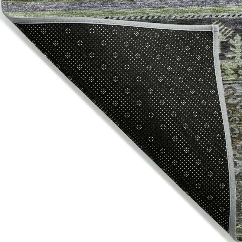 3' X 5' Fern Green Taupe And Ivory Tribal Washable Indoor Outdoor Area Rug