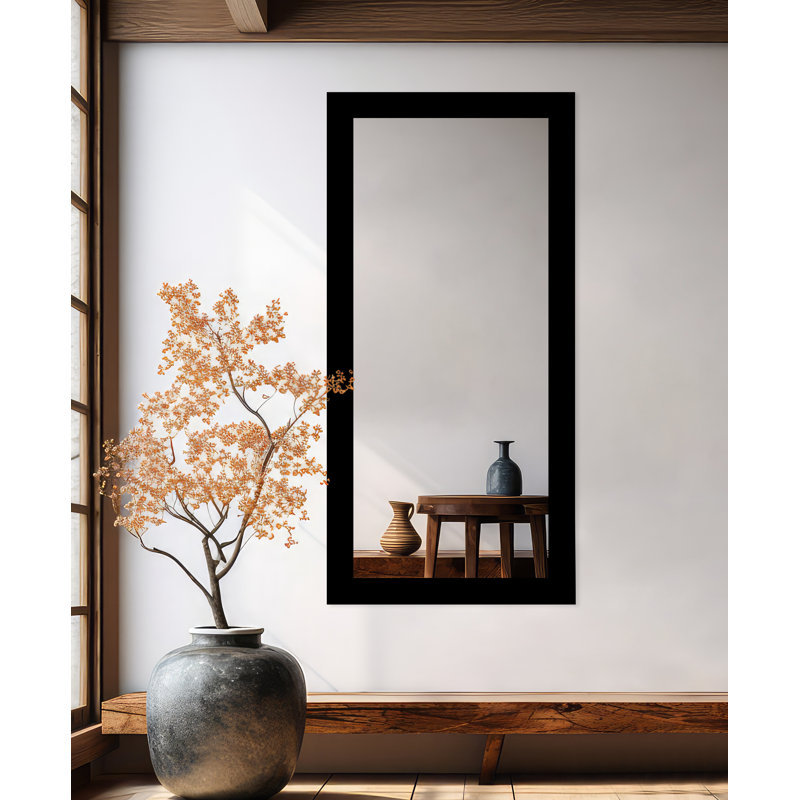 Maci Eileen Engineered Wood Flat Wall Mirror, Gloss Black, 33" x 76"