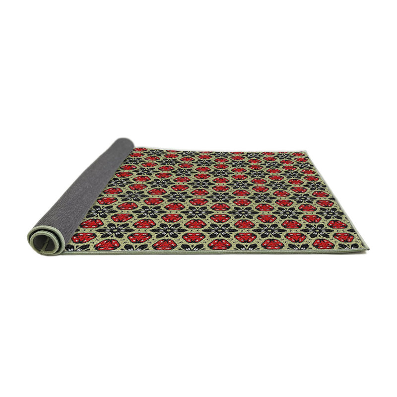 Rouge géométrique/Tapis décoratif noir, Rond 7 pi