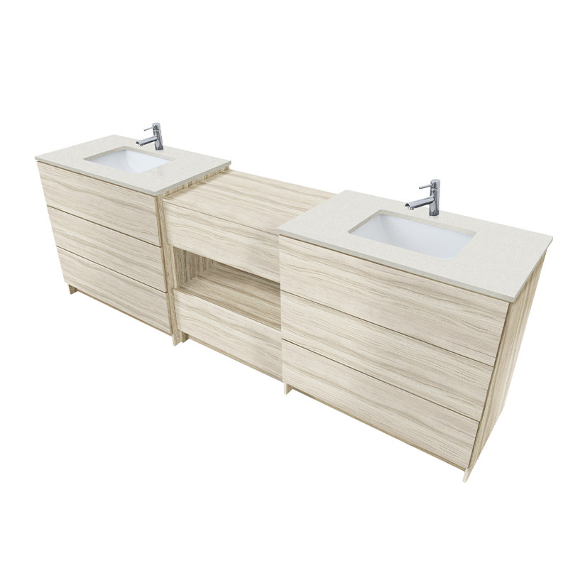 102'' Double Bathroom Vanity with Engineered Quartz Top, Single, Galaxy White, White