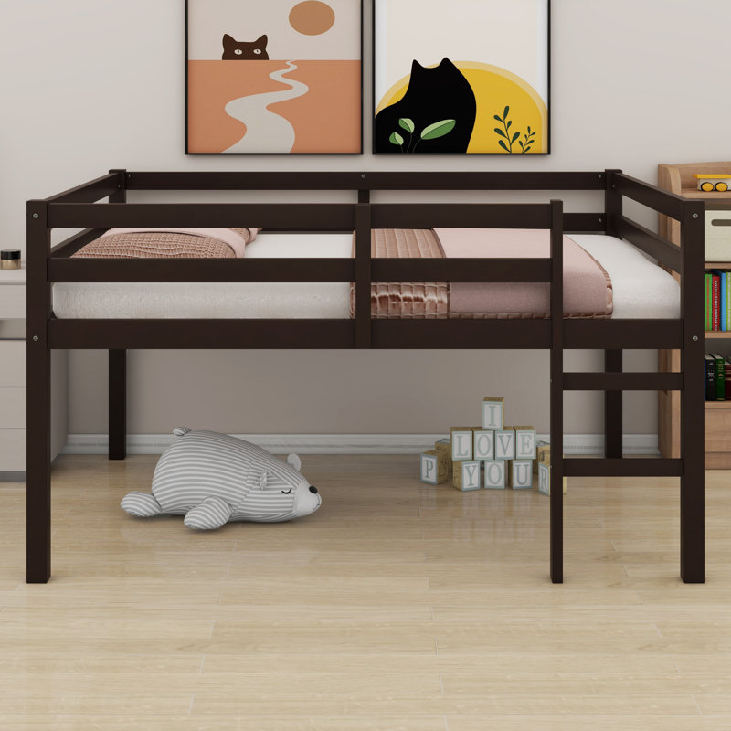 Lit mezzanine en bois avec échelle, Espresso
