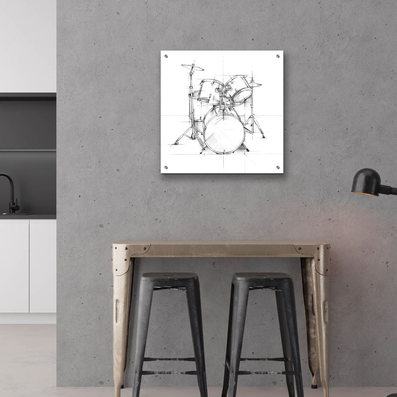 «Drum S croquis» par Ethan Harper, art mural en verre acrylique, H 24 po x l 24 po x P 0,12 po