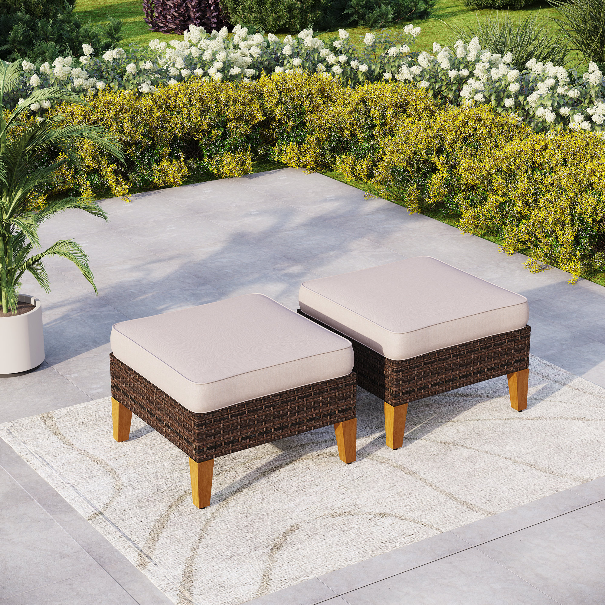 Lark Manor™ Argyri Wicker Outdoor Patio Ottomans & Reviews | Wayfair