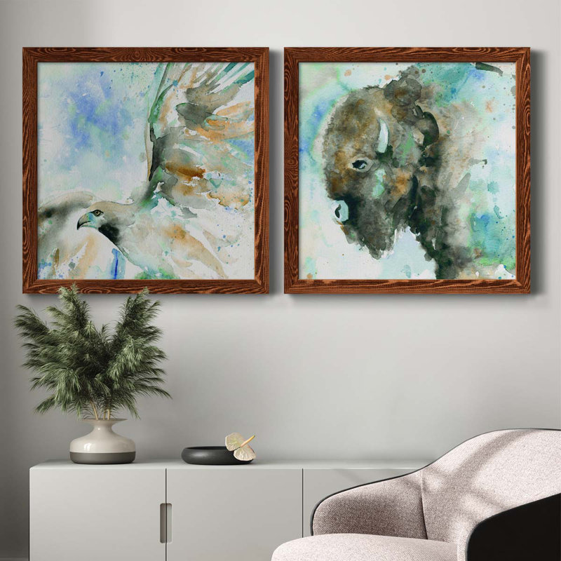 Hawk On Blue - Ensemble de 2 peintures sur toiles, Toile avec cadre érable, H 31,5 po x l 63 po x P 1,5 po