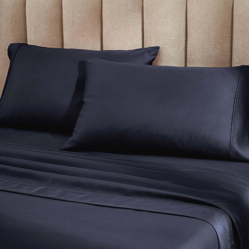 Superior 1200-Thread Count Wrinkle Resistant Cotton Blend Deep Pocket Sheet Set, Navy Blue, Full 4Pc Sheet Set