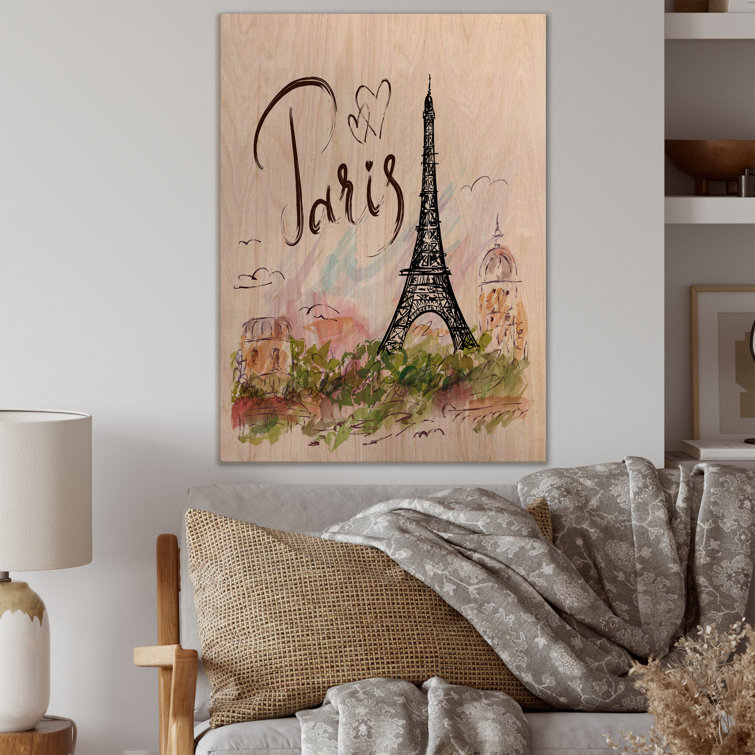 Ophelia & Co. Paris Tour Eiffel avec Paris griffonnage - décoration murale  en bois campagne française - bois de pin naturel - Wayfair Canada