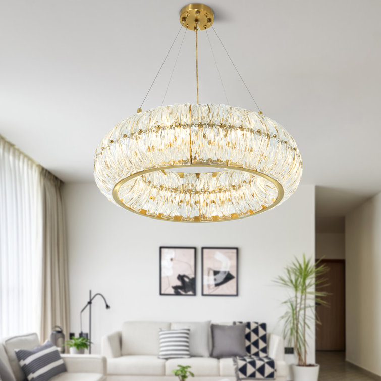 Modern Round Crystal Chandelier Light Fixture, 8-Light Luxury Gold Crystal Pendant Lights, Semi Flush Mount Pumpkin Chandeliers For Living Room Kitchen Island Bedroom D23.6" X H39.4"