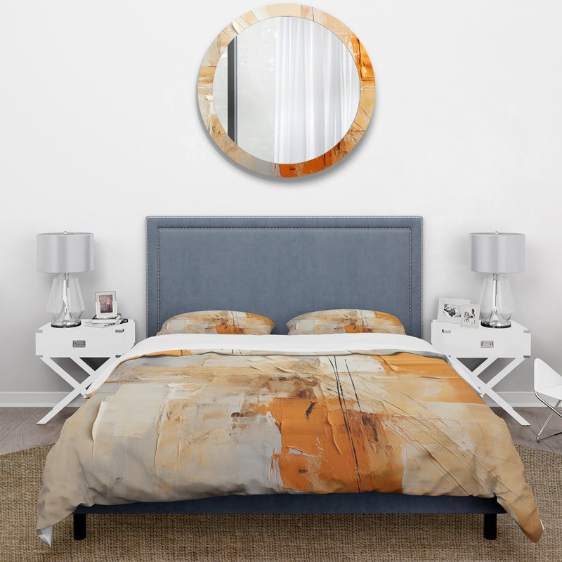 Ensemble de literie et coussin décoratif Glam Orange Beige Collage IV, Queen Comforter + 3 Additional Pieces