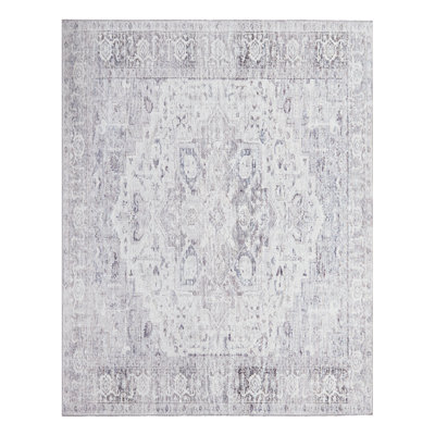 Tapis oriental en polyester tissé à la machine en gris