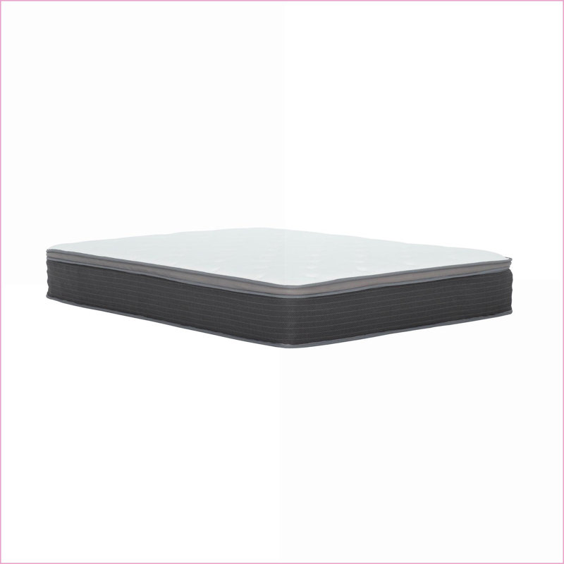 Matelas, matelas hybride très grand de 12 po avec mousse viscoélastique gélifiée Euro Top & amp; Ressorts ensachés | Blanc / gris | Tissu en rayonne