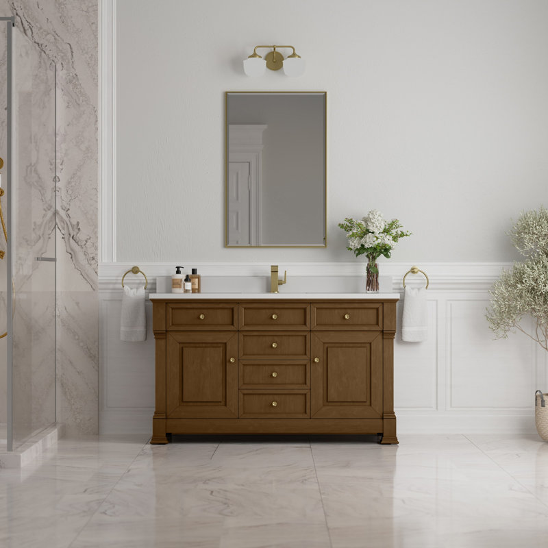 Brookfield Single Vanity, Honey Oak, White Zeus, Single Hole