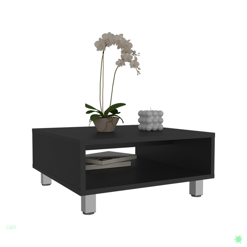 Minimalistic Square Coffe Table With Open Storage, Black