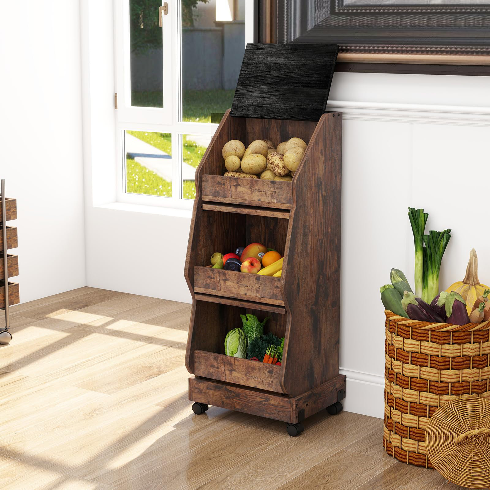 Loon Peak® Potato Storage Bin Movable Bread Box With Lid Rustic And ...