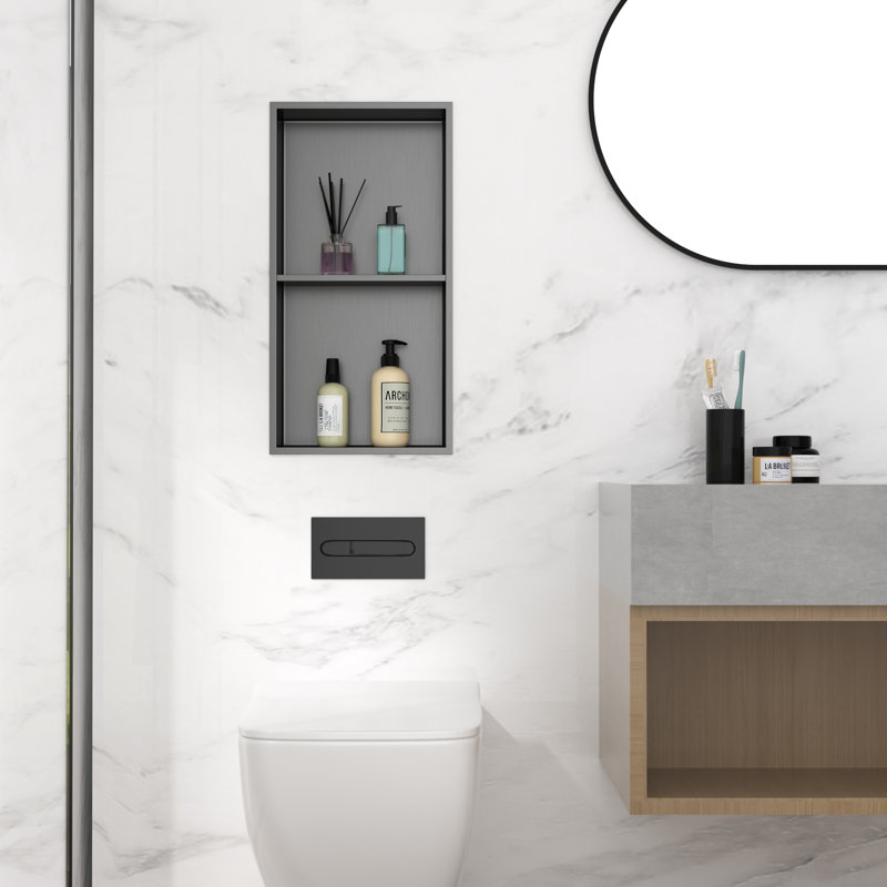 Niche de douche en acier inoxydable 12 po x 24 po, niche de douche à double tablette, Bronze industriel-noir