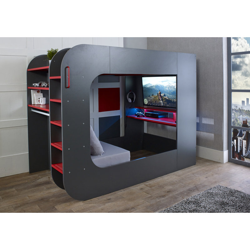 Loftpod2 Gaming Bed, 120 x 200cm, Grey/Red
