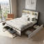 EU Double & King Velvet Storage Bed With 4 Drawers & LED Headboard, Upholstered Bed Frame With USB Ports, Beige-1289914650