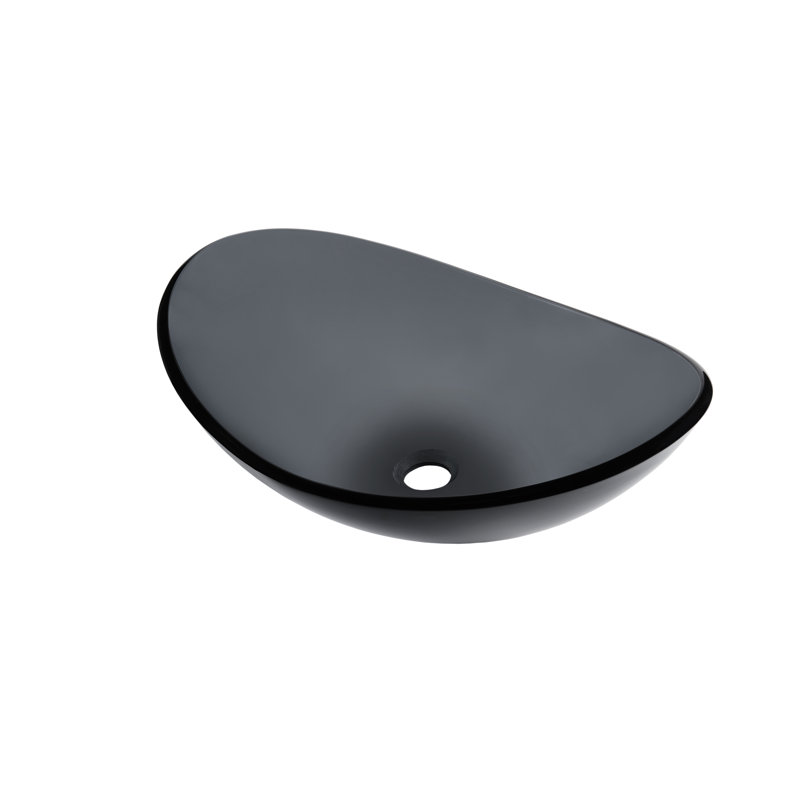 Novatto 13.5'' Glass Oval Bathroom Sink, Gray, Brushed Nickel