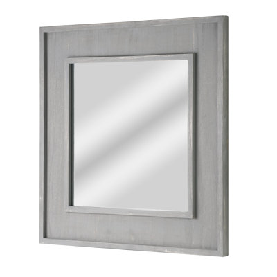 Coastal Farmhouse Grey Wash Square Wide Frame Decorative Wall Mirror