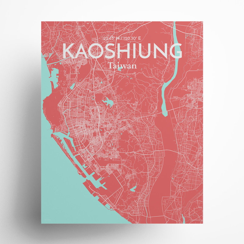 Kaoshiung City Map In Maritime - No Frame Print, 20cm H x 16cm W x 0.05cm D