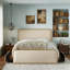 Structure de lit grand format moderne en métal avec tête de lit tapissier courbée et 4 tiroirs de rangement-123986361