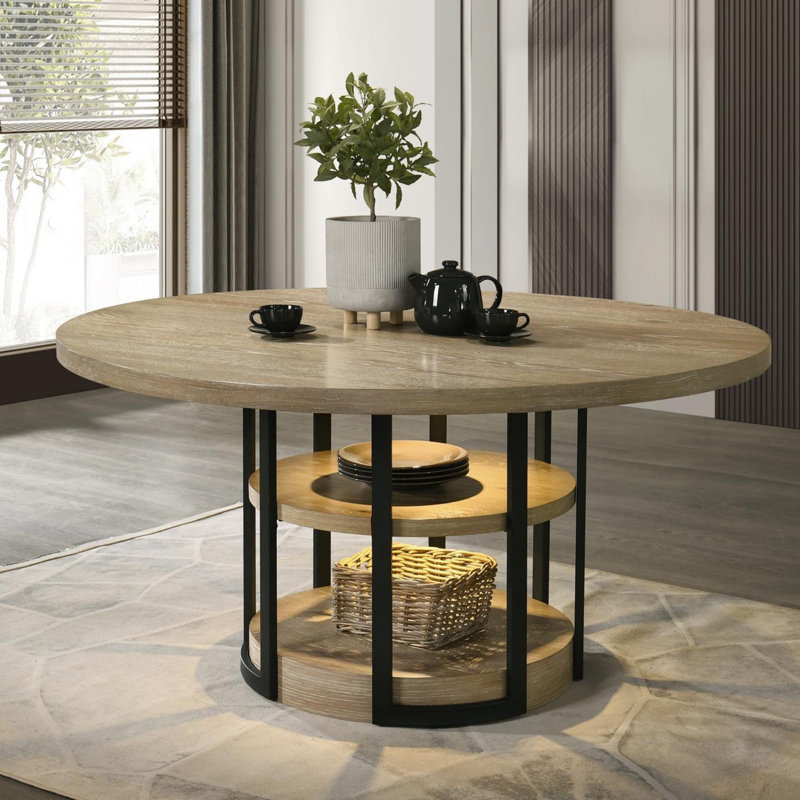 59" Round Dining Table with LED Light