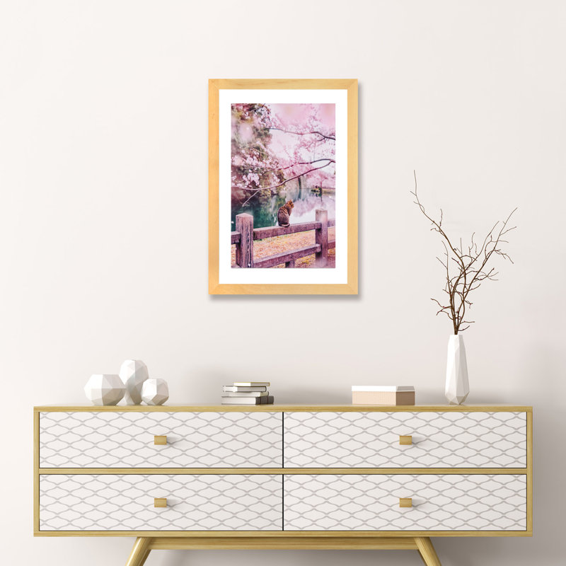 «Tender And Pink» - Imprimé, H 24 po x l 16 po x P 1 po, Papier beaux-arts encadré bois naturel, Blanc mat