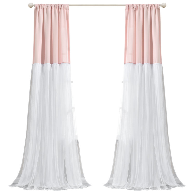 Semi Sheer Curtain Pair, Blush/White