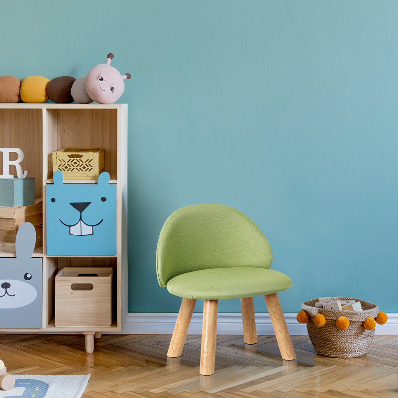Tabouret en bois rembourré, lin, enfants, Vert