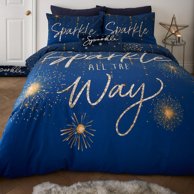 Christmas Sparkle Reversible Duvet Cover Set, Double Duvet Cover + 2 Standard Pillowcases, Navy