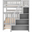 Lit superposé double avec lit gigogne et escalier, construction en bois de pin massif gris, 3 lits flexibles, rangement supplémentaire, chemin de montée sécuritaire, structure d'escalier double / simple fournie avec assemblage simple, option-130040779