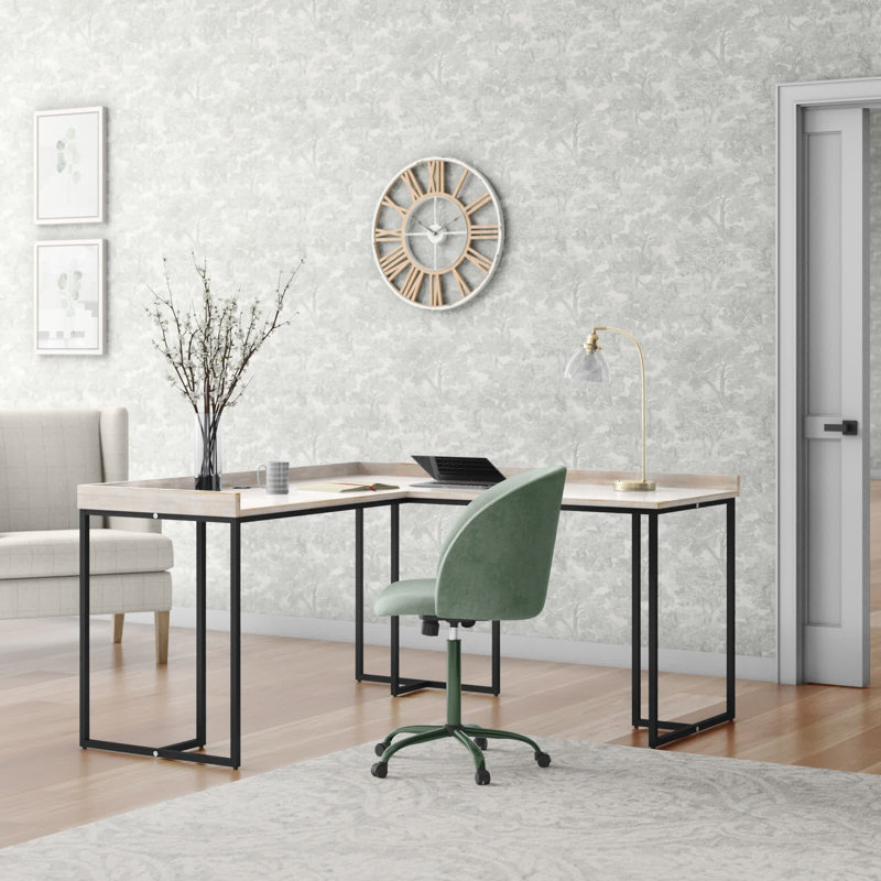Bureau d'écriture en L avec prise USB et port USB Decker, Blanc