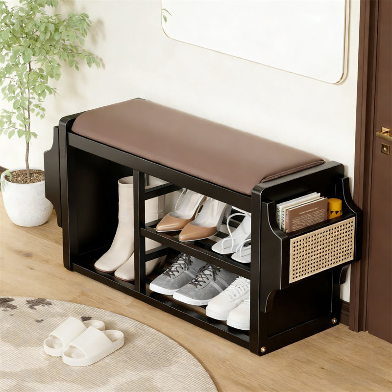 Premium Wooden Shoe Cabinet For Home, 18.9" H x 28.35" W x 12.6" D, Black