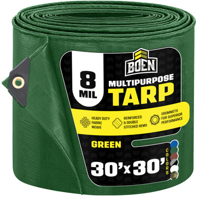 30 ft x 30 ft Green Tarp, 8 Mil Thick Multi-Purpose Large Waterproof Cover, Rip Proof Tarps, Thick Weave Material, UV Resistant for Tarpaulin Canopy Tent, Boat, RV or Pool Cover
