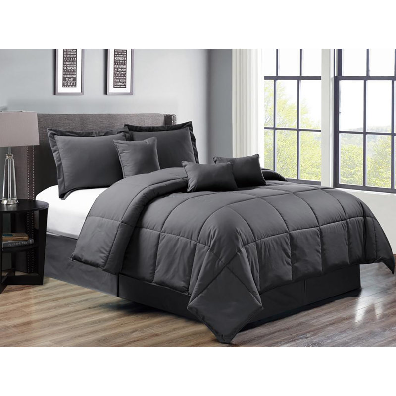 7pc-Down Polyester Comforter, California King Comforter + 6 Additional Pieces, Charcoal