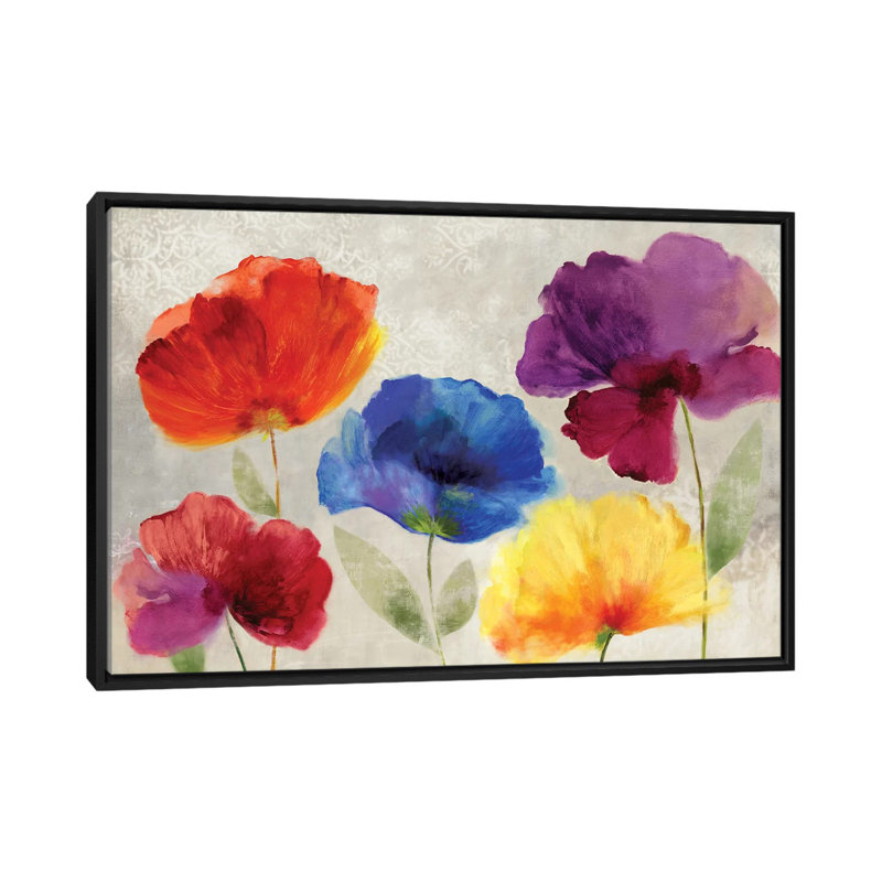 « bijoux fleurs », impression sur toile, H 18 po x l 26 po x P 1,5 po, Toile avec cadre flottant noir, Pas de tapis