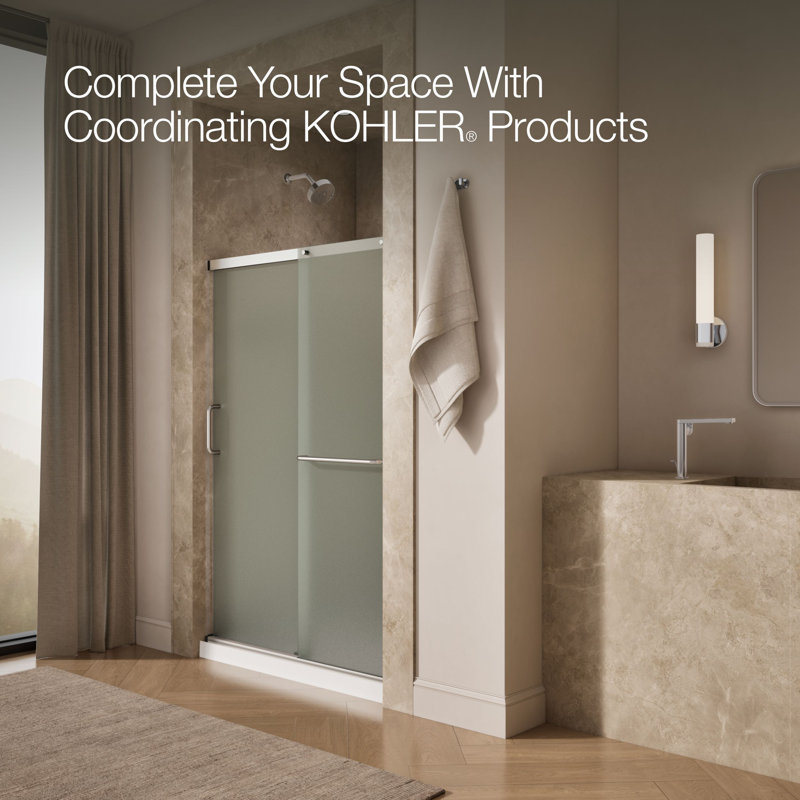 Elate Sliding Shower Door, 70-1/2-In H X 44-1/4 - 47-5/8-In W, With 1/4-In Thick Frosted Glass, Silver/Frosted
