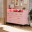 Grande commode pour chambre à coucher avec station de charge et lumières RVB - commode en bois à 8 tiroirs, organisation de placard à DEL contrôlée par l'application Music Sync - rose