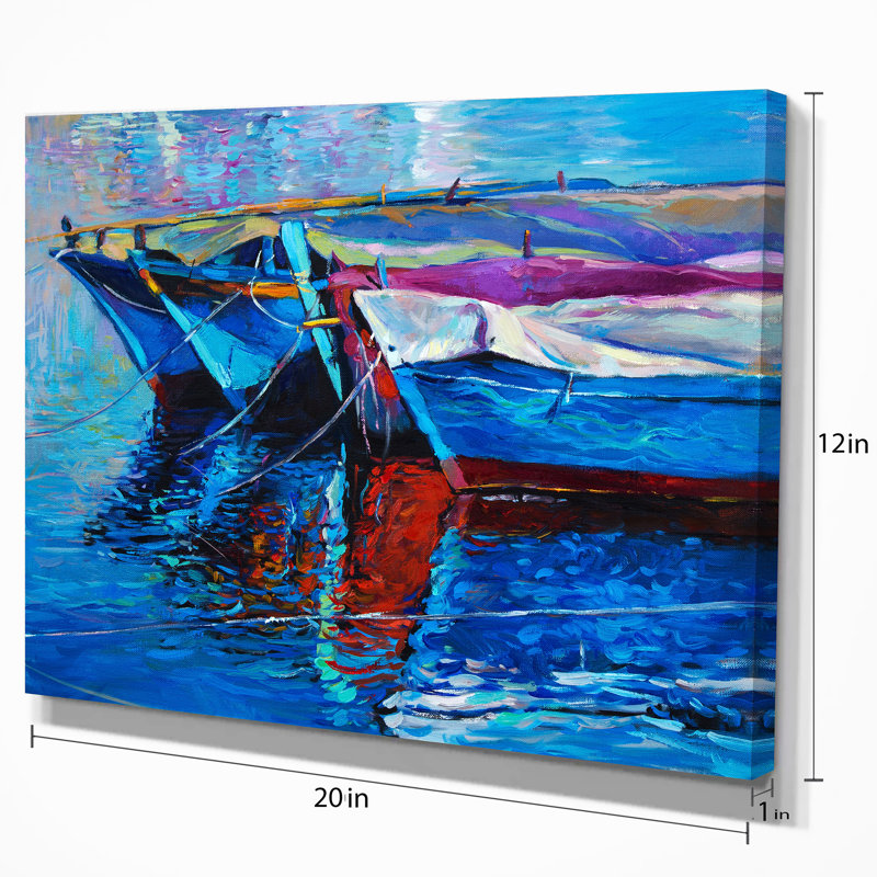 « blue bateaus », reproduction de peinture à l’huile sur toile, H 20 po x l 20 po x P 1 po