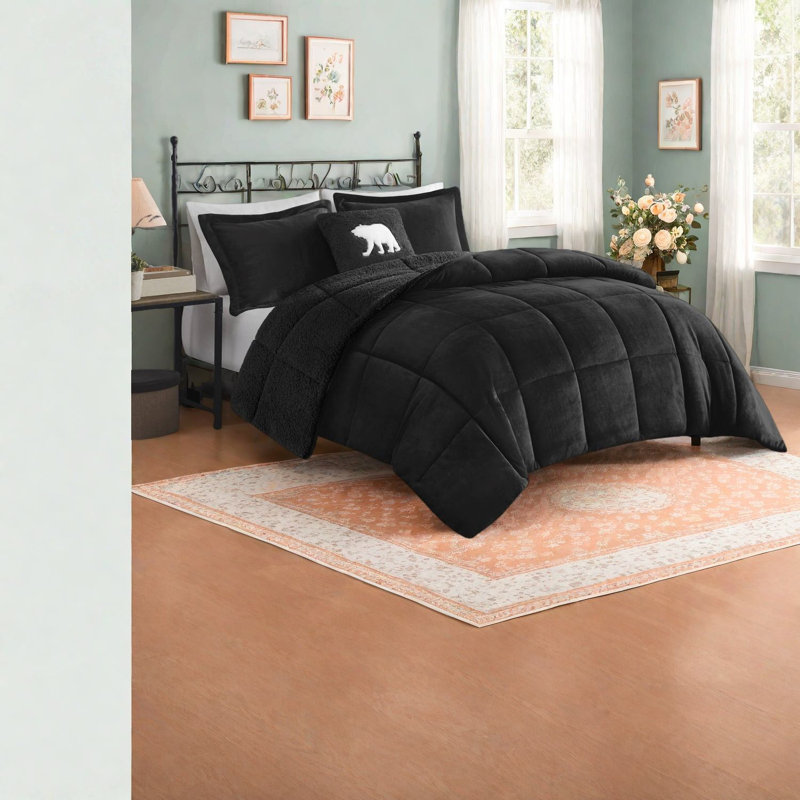 Ensemble de literie très moelleux très grand, polyester Sherpa confortable, noir pour maison moderne