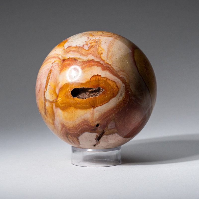 Polished Polychrome Sphere from Madagascar, Brown/Orange, 3" H x 3" W x 3" D