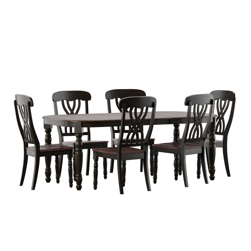 Alyssha 6-Person Oval Solid Wood Dining Set, Antique Black