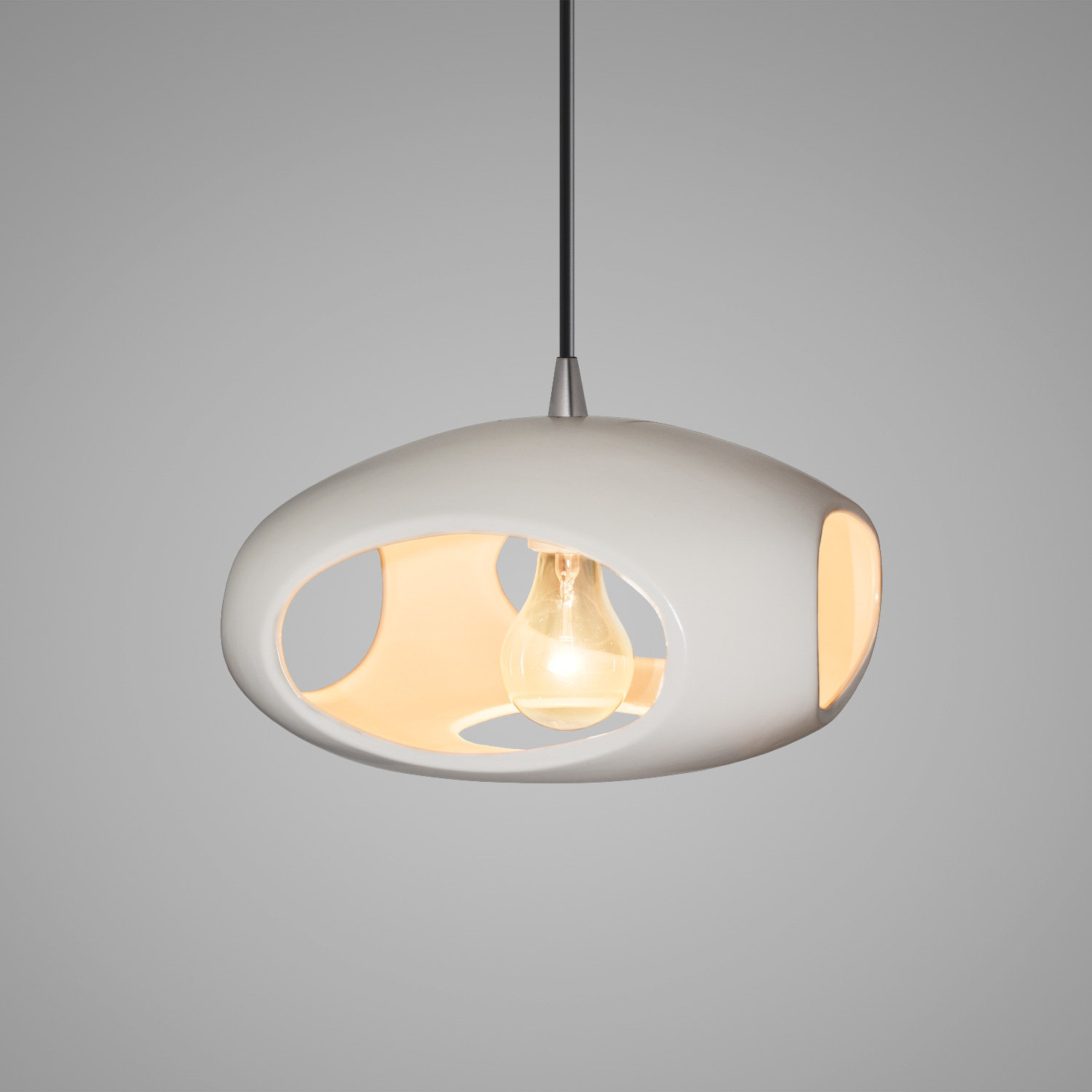 Logan Single Light Ceramic Dimmable Pendant, Brushed Nickel, Matte White