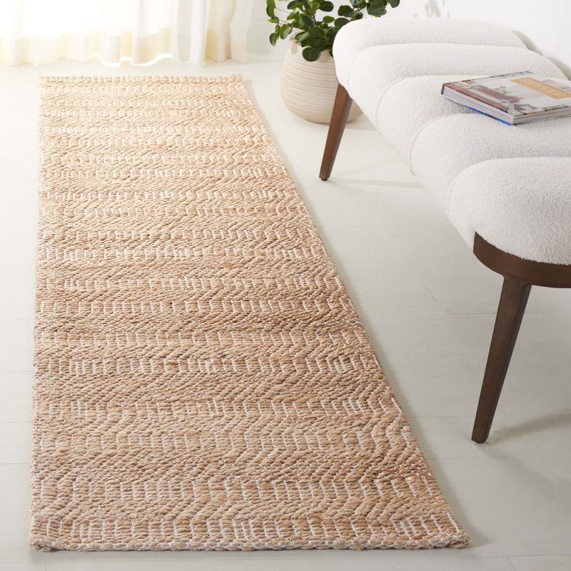 Tapis en jute de coton à motif de fibres naturelles ivoire / naturel Bovina, Tapis de couloir 2 pi 3 po x 8 pi