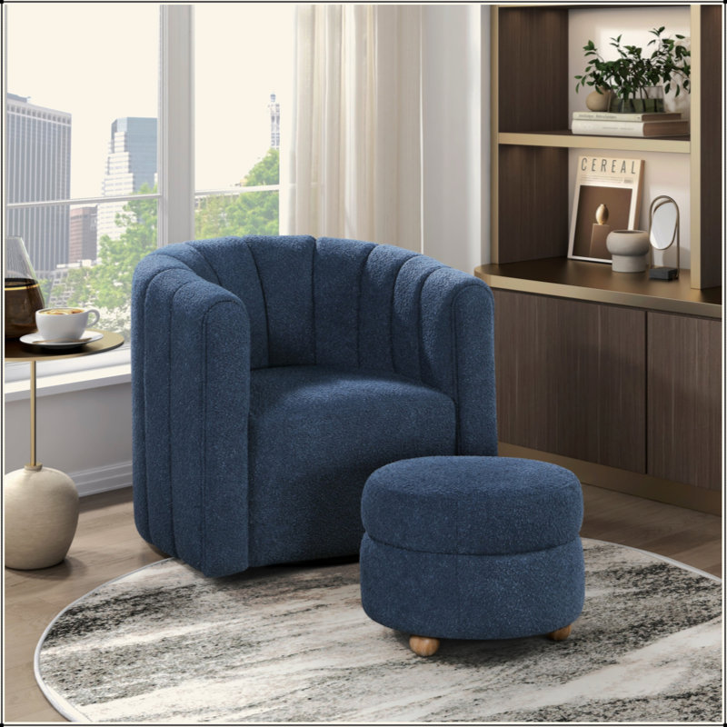 Mobilier de salon moderne et pivotant avec repose-pieds Boucle, Bleu