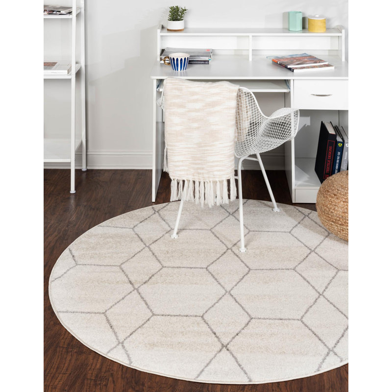 Debrodie Geometric Area Rug, Round 5'3", Ivory