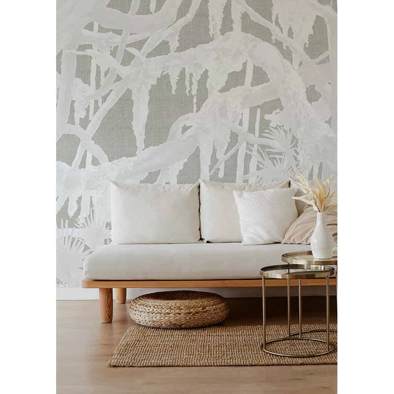 Kiawah Oaks Muted Mural by Megan Molten, White/Gray, Paper